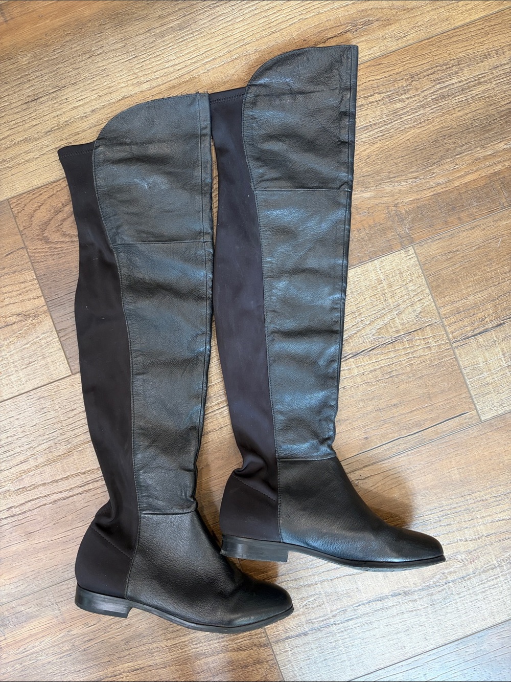 Chinese Laundry Black Over-the-Knee Stretch Leather-Front Boots